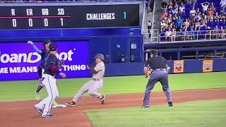 Collision at 2nd base gets called interference ends the game Padres vs Marlins 7/24/21
