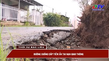 Đường xuống cấp tiềm ẩn tai nạn giao thông.