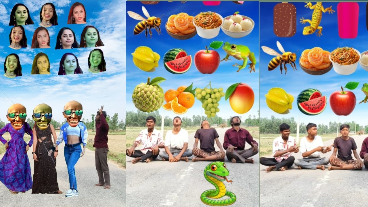 Lollipop, Burger, Chili shikhar fruits vs insects eating game for two brothers 