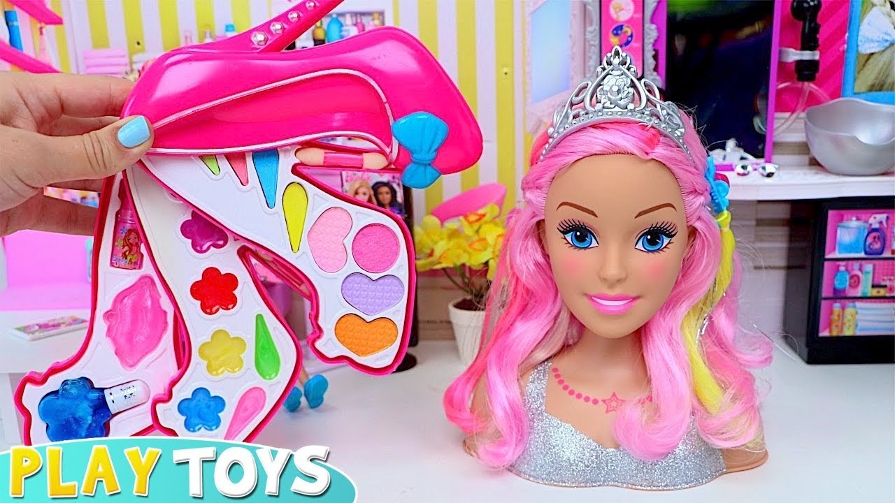 Barbie Doll head with makeup and hair styles! Play Toys creative ideas -  YouTube