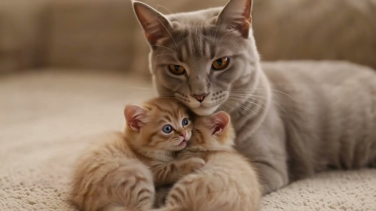 The Happy Moment a Kitten Cuddles in Mom’s Arms