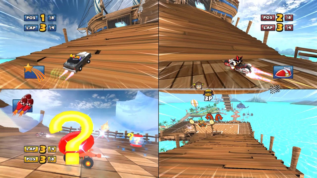 Sonic & Sega all Star Racing 3 player split screen Monkey Target Tour