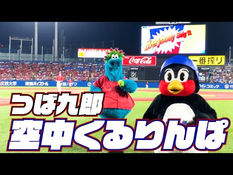 スラィリ―をかすめました！つば九郎空中くるりんぱ｜2023年9月13日 広島戦（神宮球場）
