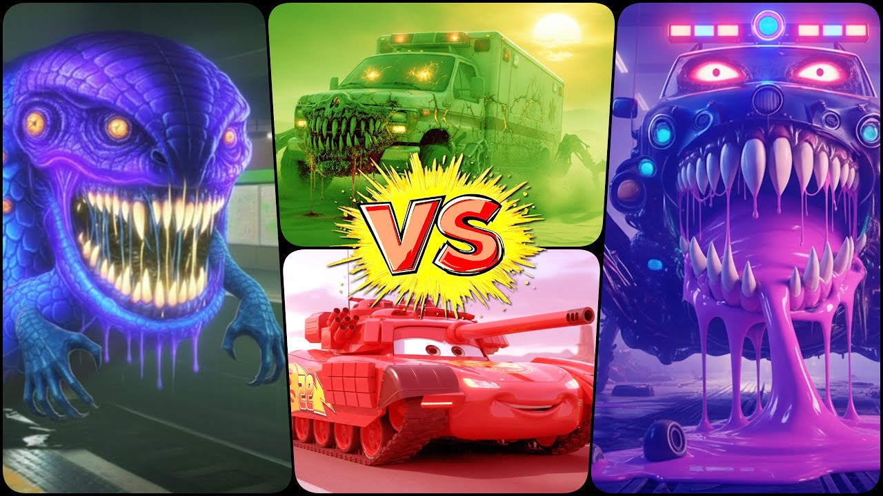 TRAIN EATER EXE 🆚AMBULANCE INFECTED 🆚MCQUEEN TANK 🆚POLICE CAR EATER in Tiles Hop EDM Rush 🎶 LEVEL 21