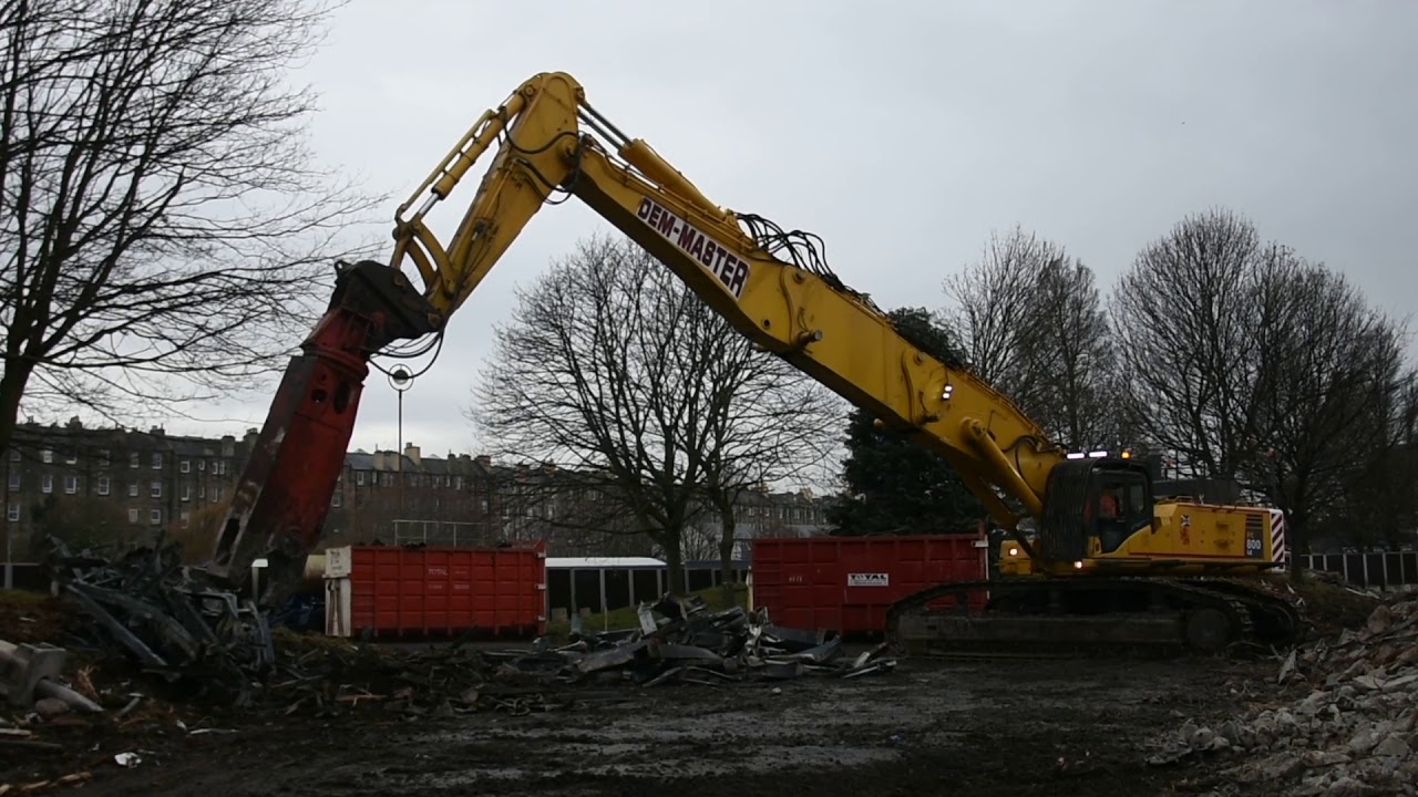 Dem Master Komatsu PC 800-8 high reach demolition with LaBounty MSD 2500R scrap ...
