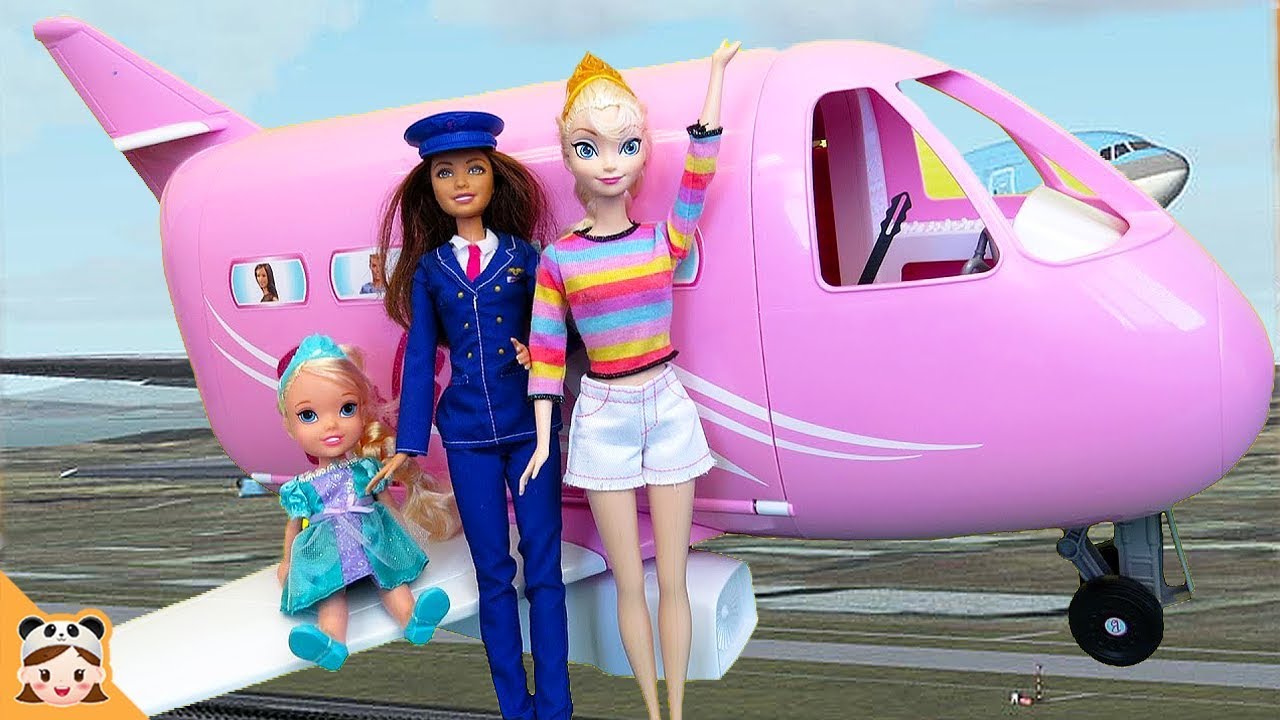 여행가자 아기 멀미했다? 엘사 엄마 아기 인형 바비 비행기 장난감 놀이 공주 주방 요리 놀이 Baby Doll Barbie