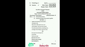 ||PUNJAB UNIVERSITY||CHANDIGARH|| B.A./B.Sc.(General) 5th semester ||2019|| ||English||Compulsory||