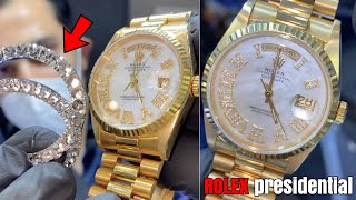 Making a DIAMOND Bezel on a ROLEX Presidential ! ICING OUT Rolex