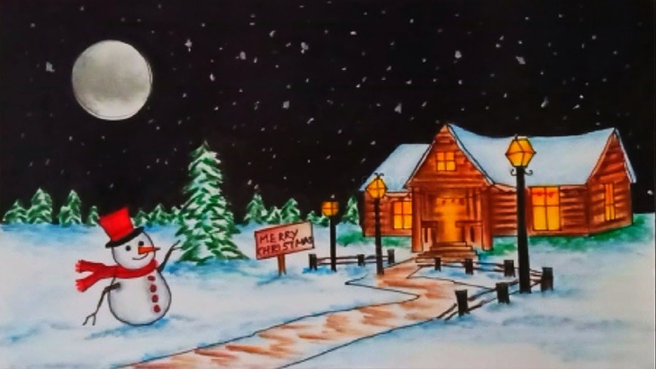 Christmas Drawings - How To Draw a Christmas Scene Step by Step