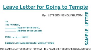 Leave Letter for Going to Temple - Sample Leave Application for School for Visiting Temple