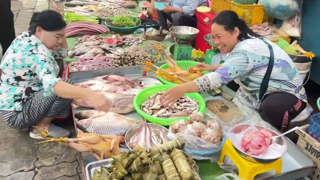 Freshness Fish Market in Phnom Penh - Cheap Breakfast, Lunch, Fruits, Vegetables, Meats 