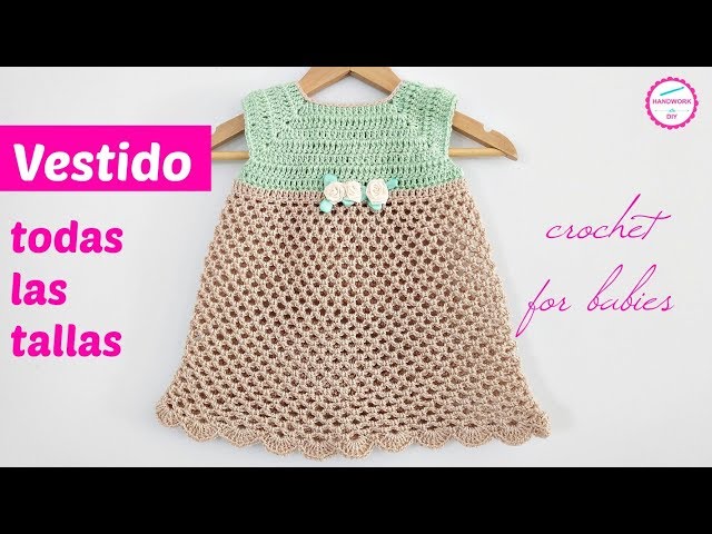 TEJE VESTIDO PARA BEBE A CROCHET EN TODAS LAS TALLAS