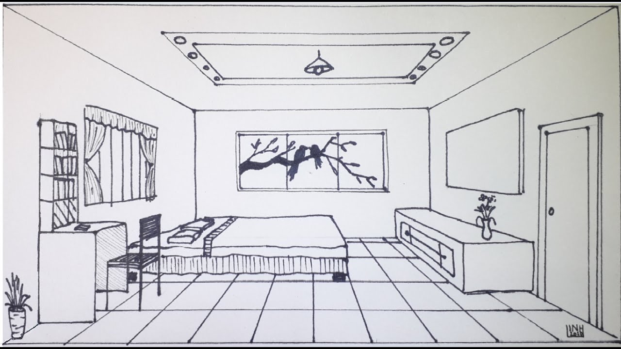 Phối cảnh - Cách vẽ căn phòng 1 điểm tụ - How to Draw a Room in 1 ...