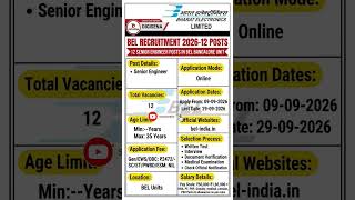 BEL Senior Engineer Recruitment 2026 | New Vacancies | Apply Online #shorts