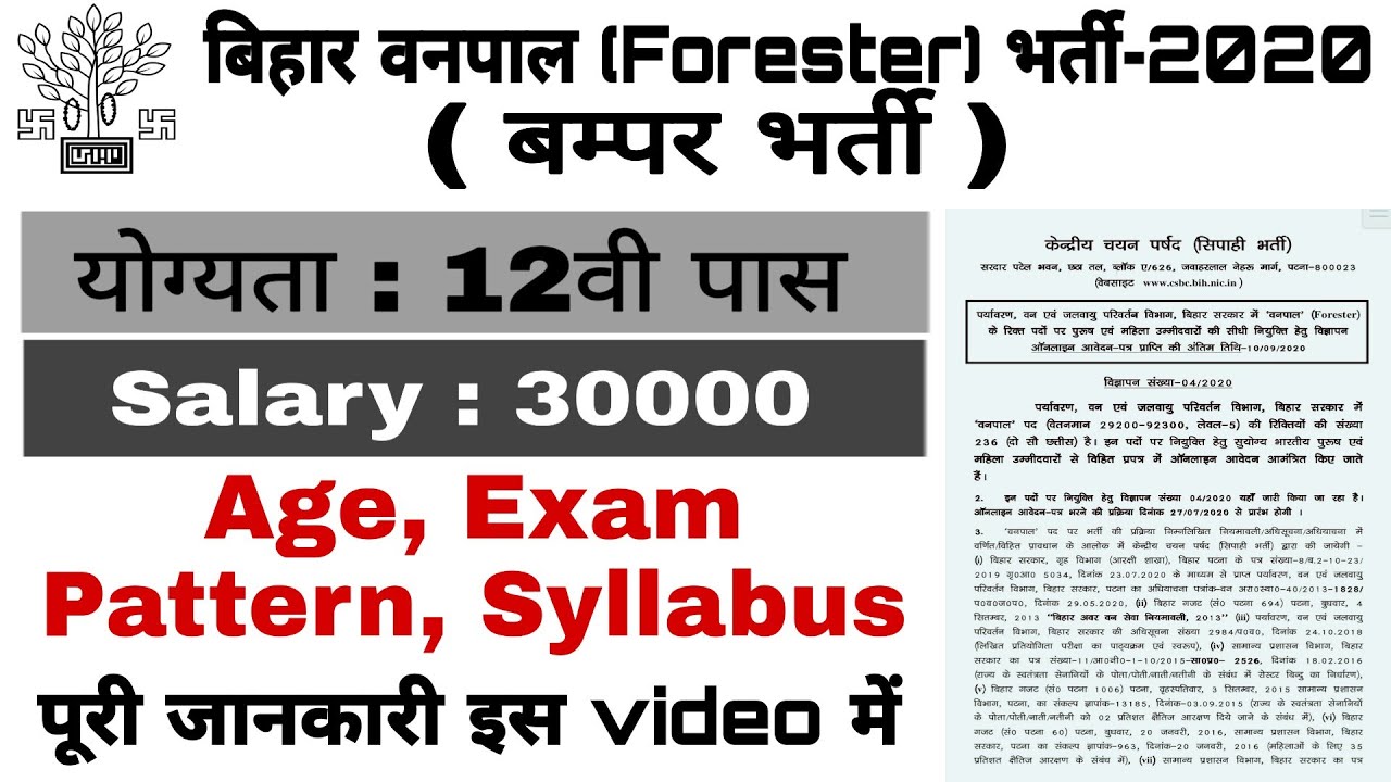 Bihar Forester Vacancy 2020 | Bihar vanpal vacancy 2020 | full details