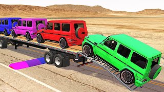 Flatbed Trailer Cars Transporatation with Tractor #3 - Pothole vs Car - BeamNG.Drive