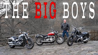 Heavyweight Cruiser Motorcycle Shootout. Harley-Davidson Breakout 117, BMW R 18, Triumph Speedmaster