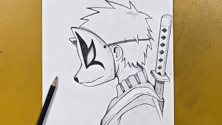 Anime sketch | How to draw ninja boy wearing anbu mask step-by-step