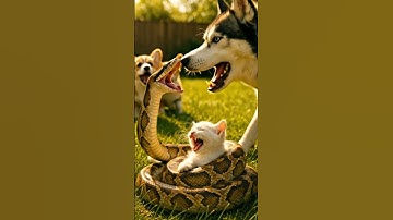 ⚡ Shocking Showdown! Husky vs Giant Snake to Save Kitten 🐶🐍🐱  #dog #cat #cute #funny #aishorts