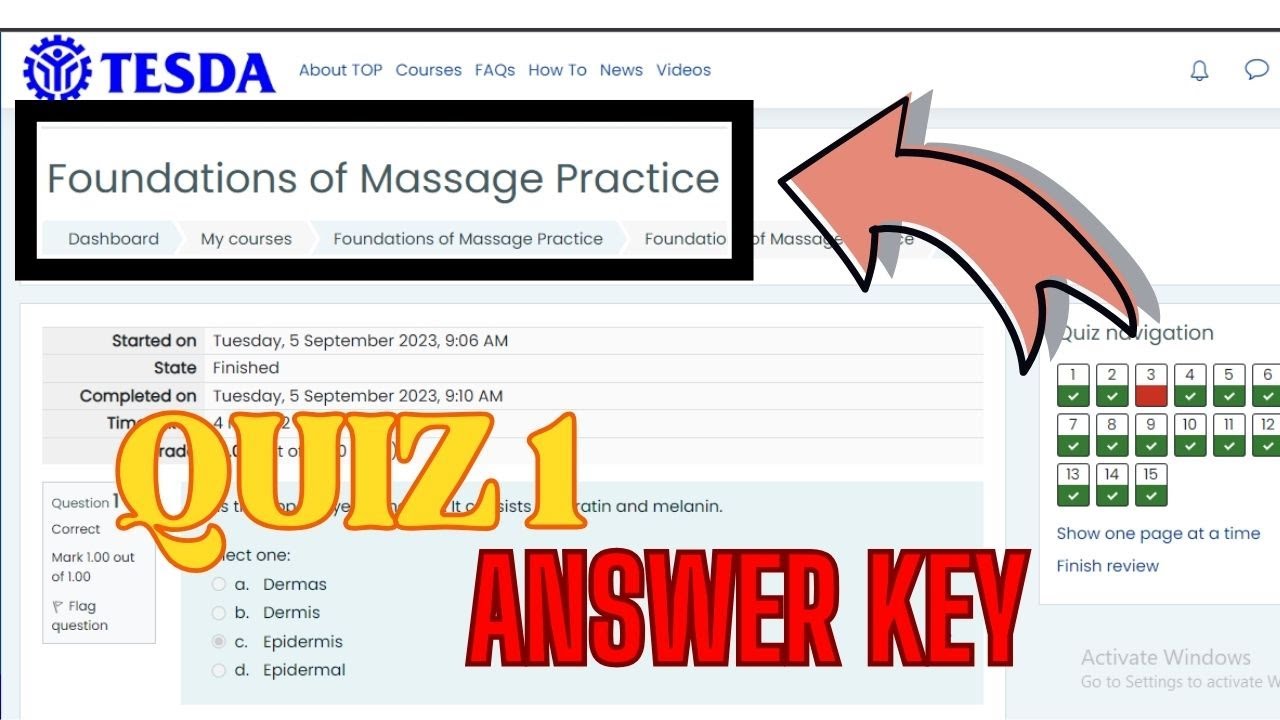 FOUNDATION OF MASSAGE PRACTICE QUIZ 1 ANSWER  KEY PART 1 | TESDA ONLINE PROGRAM