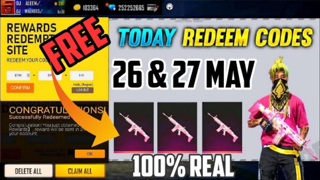 FREE FIRE REDEEM CODE TODAY || PUBLIC REDEEM CODE 27 MAY TELUGU || FREE FIRE DAIMONDS GIVEAWAY ||