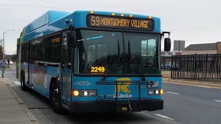 MCT RIDE-ON Low Floor Gillig Advantage CNG 2016 #44051C on route 55 on to Germantown Transit Center.