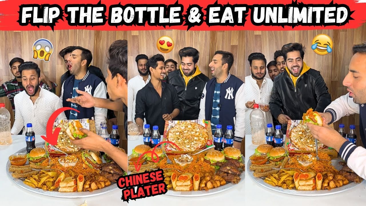 Monster Chinese Platter 😱😲 Full Eating Bottle Flip Challenge 