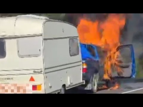 A55 fire: Vehicle towing caravan bursts into flames in North Wales