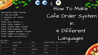Cafe Order System using c , cpp , java and python ||Computer Science Project