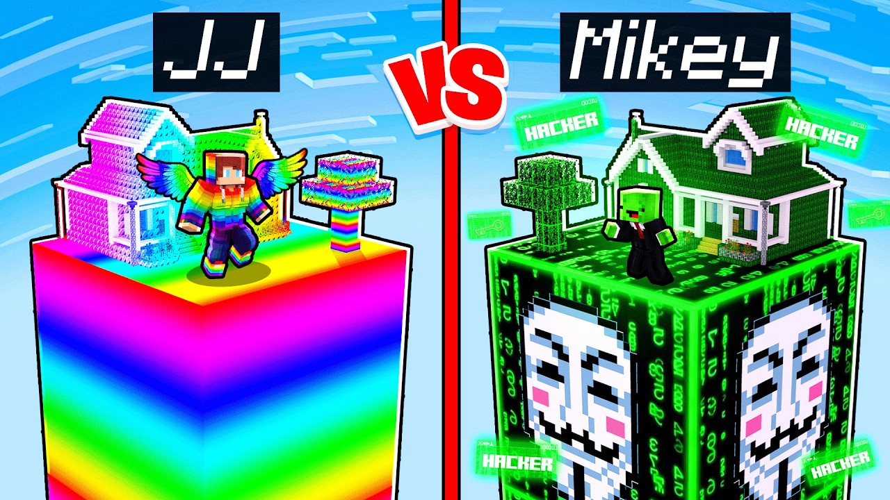 JJ's OP Rainbow Chunk vs Mikey's Hacker Chunk Battle! - Maizen Minecraft