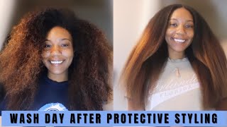 WAIST LENGTH NATURAL HAIR wash day routine after 4 WEEKS of protective styling 