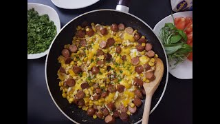 بيض بالنقانق و الجبن   Easy Dinner  Eggs With Hot dog & Cheedar