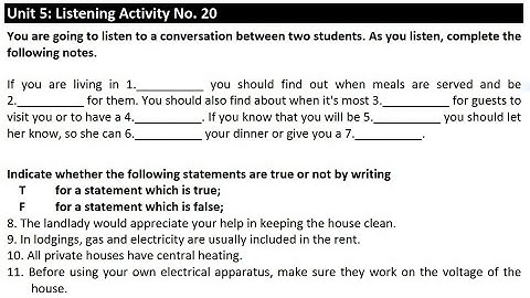 Unit 5: Listening Activity No.20