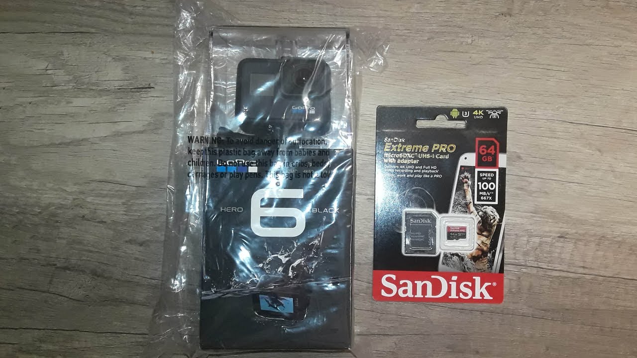 Gopro Hero 6 Black CHDHX-601+SanDisk V30 A1 64GB Extreme Pro, Unboxing-First Boot - YouTube