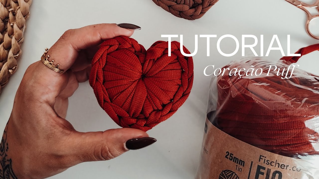 Tutorial Coração Puff - Porta chaves em fio de malha
