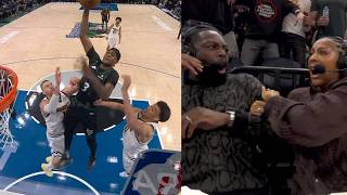 Jaden McDaniels trifft einen Dreier und erzielt dann einen gewaltigen Dunk über Nikola Jokic beim...