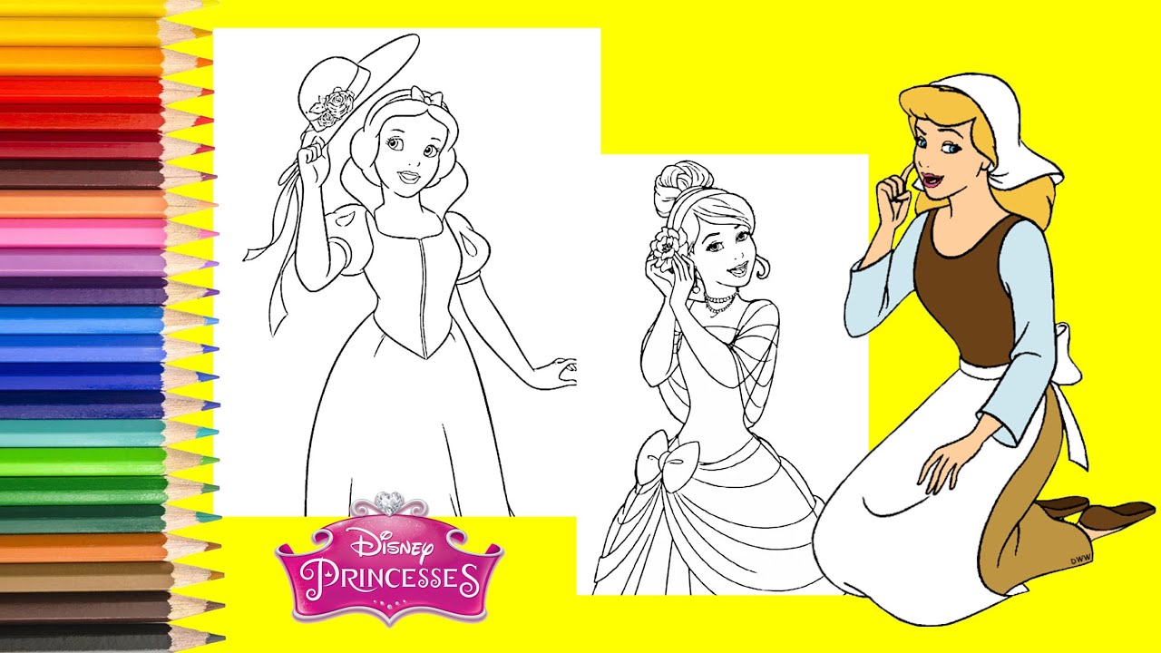 Coloring Pages - Disney Princess Cinderella & Snow White Posing ...