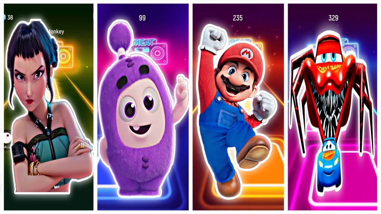 Tiles hop dansing. K-POP demon hunters VS oddbods VS super mario VS MC queen. Who is better? 