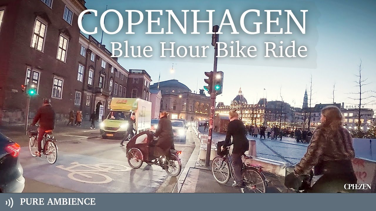 Copenhagen Bike Ride Blue Hour in December | Christmas Ambience | POV ASMR 4K