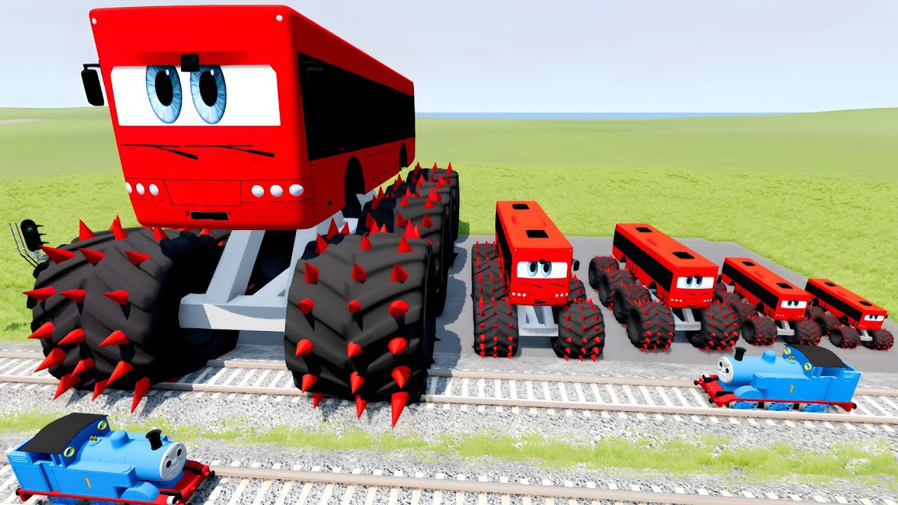 Big & Small Colors Bus Angus 2 vs Train Thomas | BeamNG.Drive