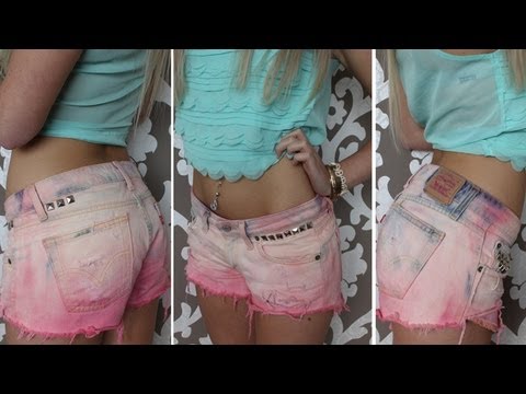 DIY How-To ♡ Ombre Pink Shorts ♡ Distressed Studded Hipster Tumblr Shorts