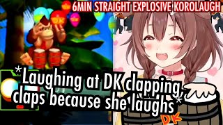 Korone hardest laugh ever, for 6min at Donkey Kong clapping—until she chokes (Donkey Konga) HOLOLIVE
