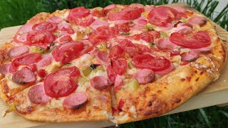 UY SHAROITIDA XAMIRLARI YUMSHOQ CHIQADIGAN PITSA RETSEPTI/ПИЦЦА С СОСИСКАМИ /PITSA TAYYORLASH/PIZZA