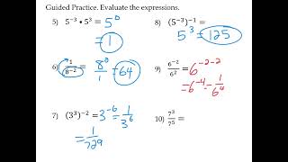Define and Use Zero & Negative Exponents Video Lesson Notes