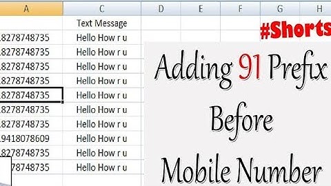 Add +91 prefix before Mobile number in excel #shorts #excel #excelshorts #exceltips