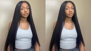 No Work Needed | Quick + Minimal Leave Out | Kinky Straight V-Part Wig | Ft. Beauty Forever Hair