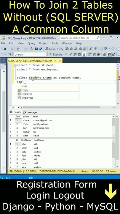 Two Tables Join Without Common Columns Fields SQL Server ssms - YouTube