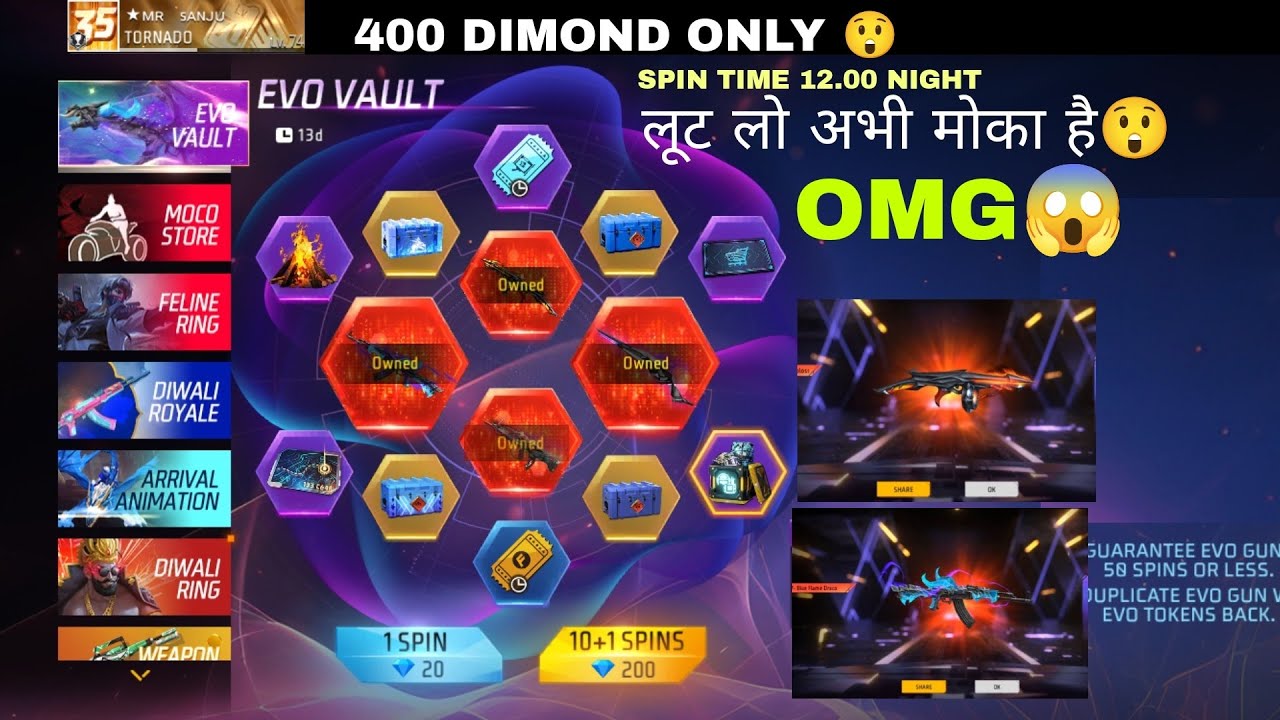 EVO VAULT EVENT FREE FIRE | BLUE FLAME DRACO AK RETURN | SPIN | 