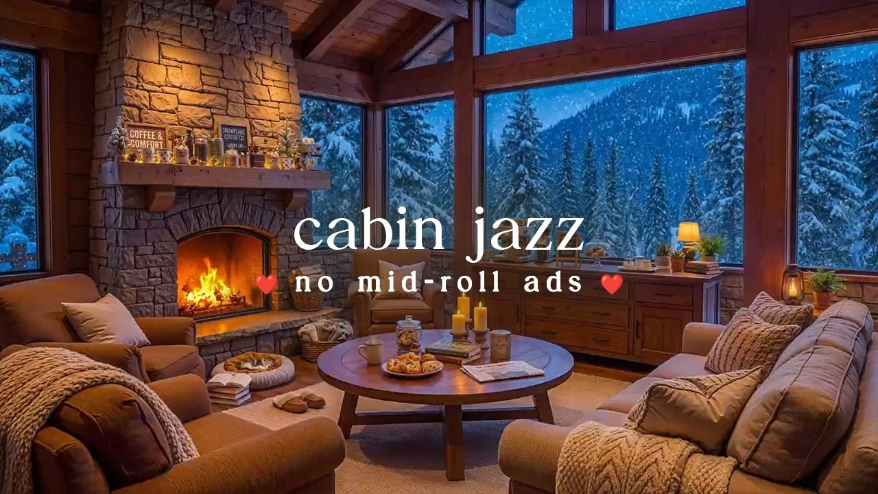 🔥 Warm Cabin Jazz (NO MID-ROLL ADS) – Cozy Fireplace Ambience for Relaxation
