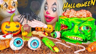 ASMR EATING EDIBLE HALLOWEEN, CANDY, CAKE, CHOCOLATE, DESSERT, 할로윈 캔디 (EDIBLE WORMS) MUKBANG 먹방